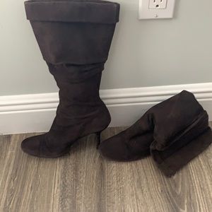 Brown suede calf length boots